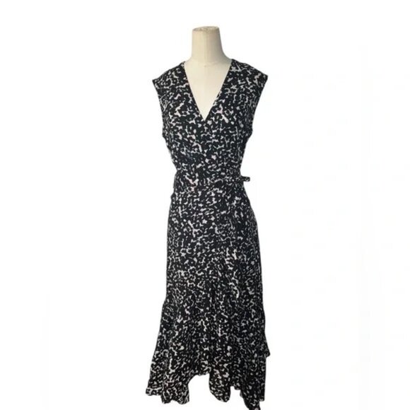 REBECCA TAYLOR Leopard Midi Wrap Dress Size 4 - Picture 3 of 6